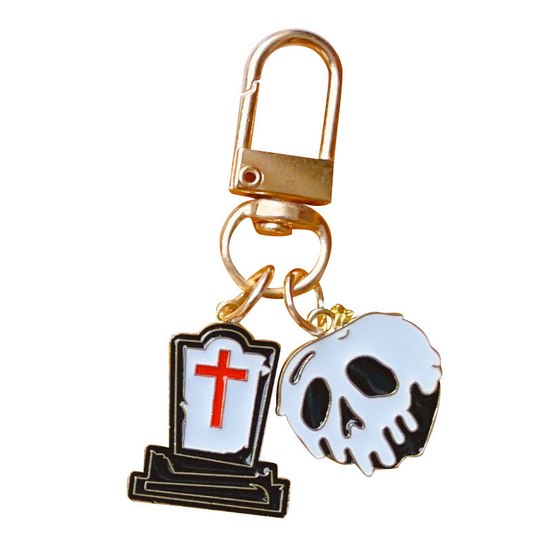 Wholesale Halloween Skull Tombstone Alloy Keychain